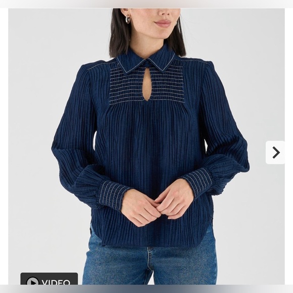 La Joie Smocked Collar Blouse – Long Sleeve in Deep Navy (NWT, XL) - Picture 1 of 3